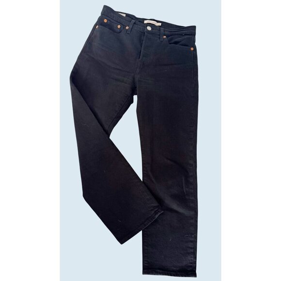 LEVI'S Wedgie Straight Button Fly High Waisted Black Jeans Size 26 - Picture 1 of 7